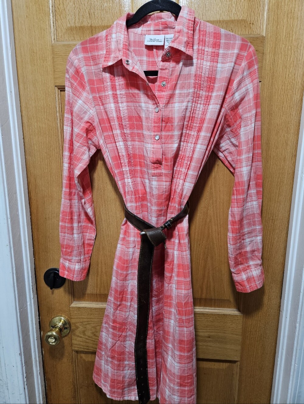 Women's Western Coral Plaid Shirt Dress